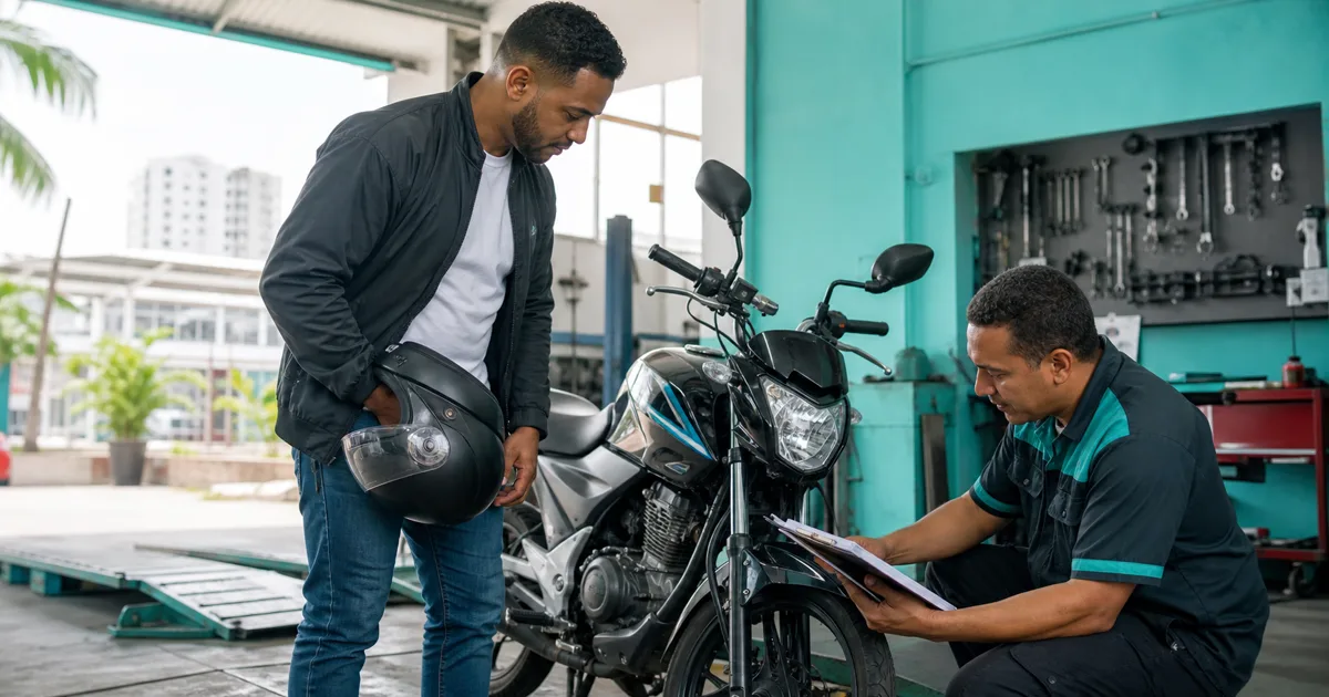 Motorista verificando si su motocicleta es 125, 150 o 200 cc