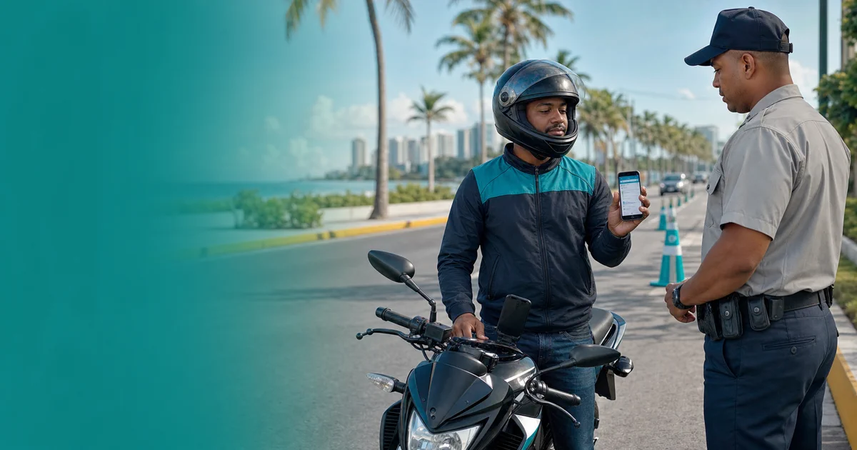 Motorista mostrando su seguro digital durante una revisión vial