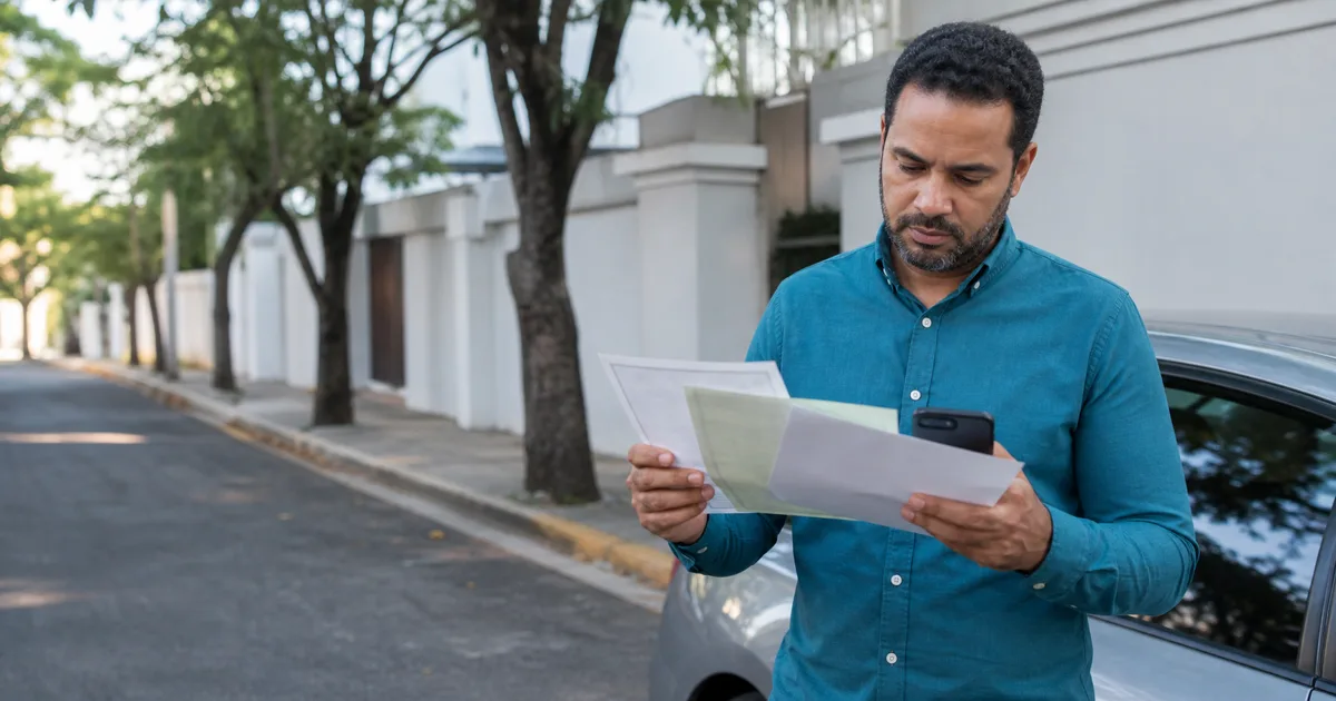 Propietario revisando los documentos de su vehículo en Santo Domingo