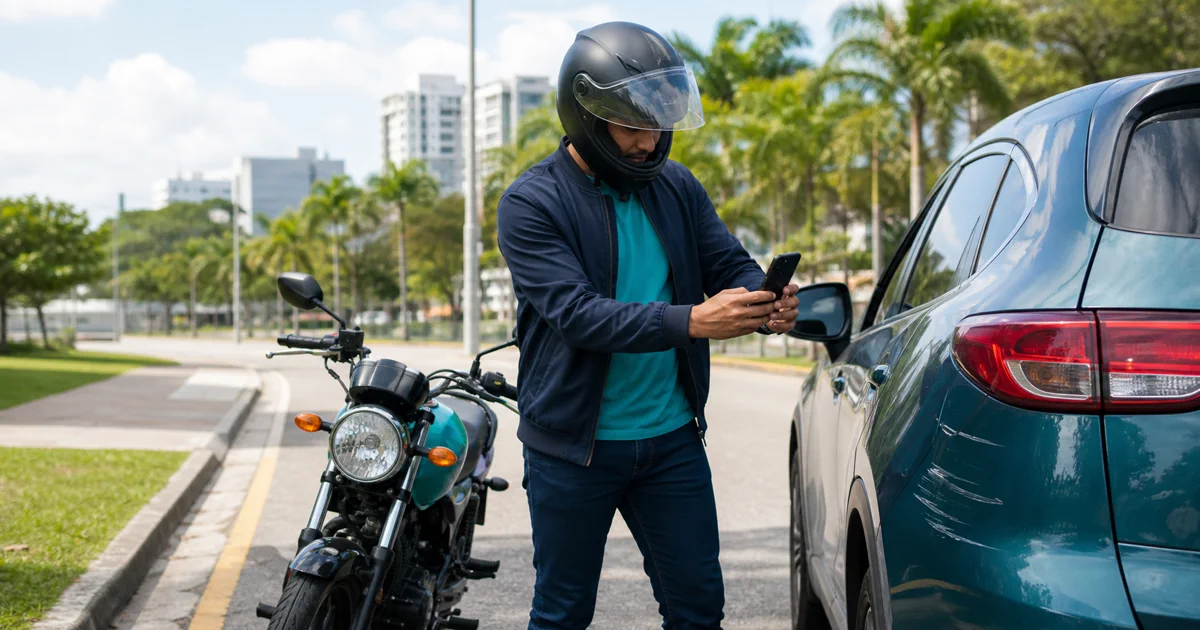 Motorista documentando un choque menor con su celular en Santo Domingo