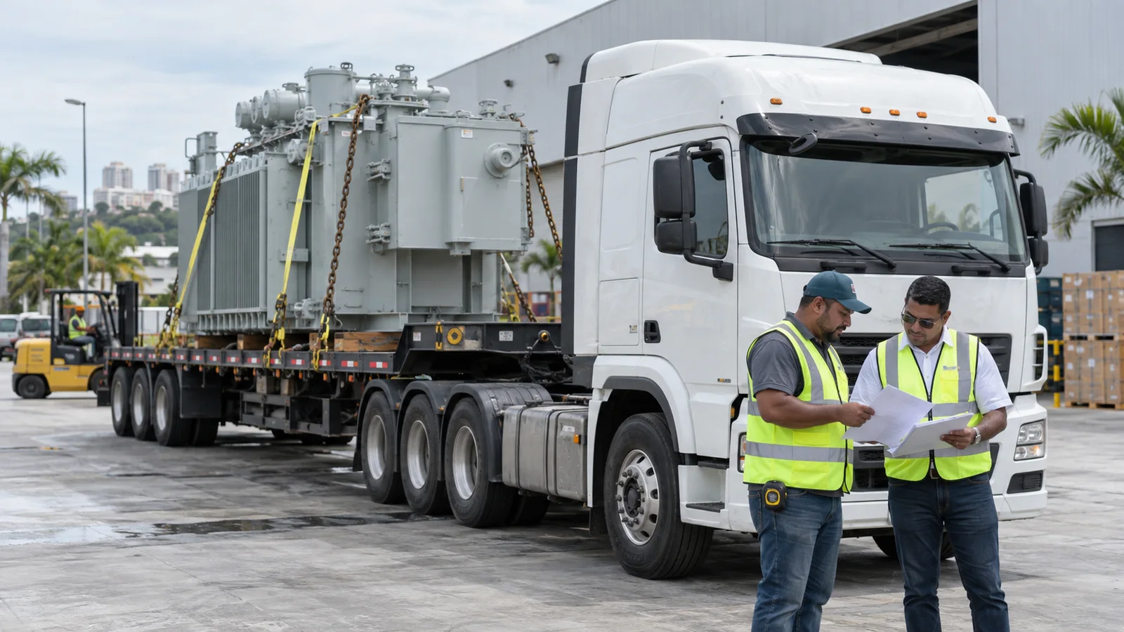 Cabezote con remolque y carga industrial en una operación logística dominicana